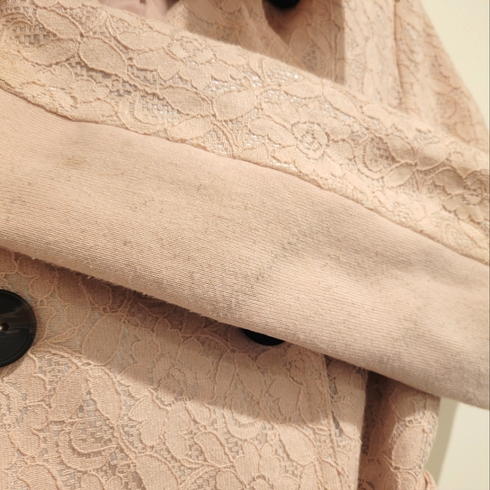 BCBG Generation Pink Lace Trench Short Coat Double Breasted Collared Belted S - Picture 6 of 10